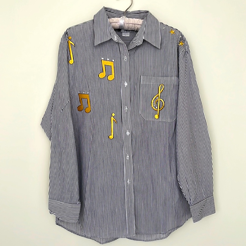Infinity Fashion Women’s Shirt Embroidered  Musical notes rhinestones